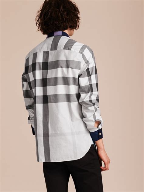 burberry resin button cotton poplin shirt|Check Cotton Shirt in Slate blue .